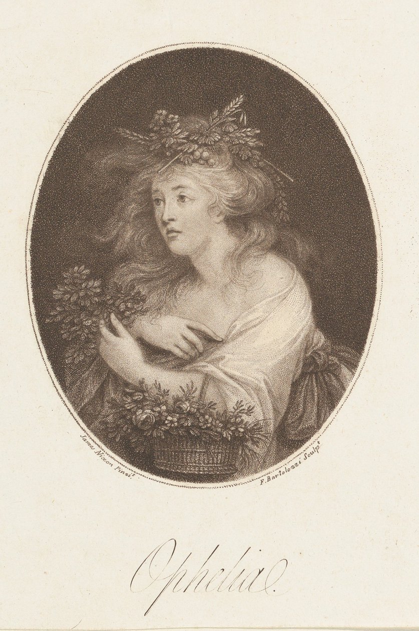 Ophelia Shakespeare, Hamlet, 4. dějství, 1784. od Francesco Bartolozzi