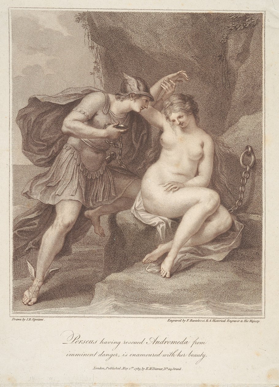 Perseus, který zachránil Andromedu z bezprostředního nebezpečí, se zamiluje do její krásy od Francesco Bartolozzi