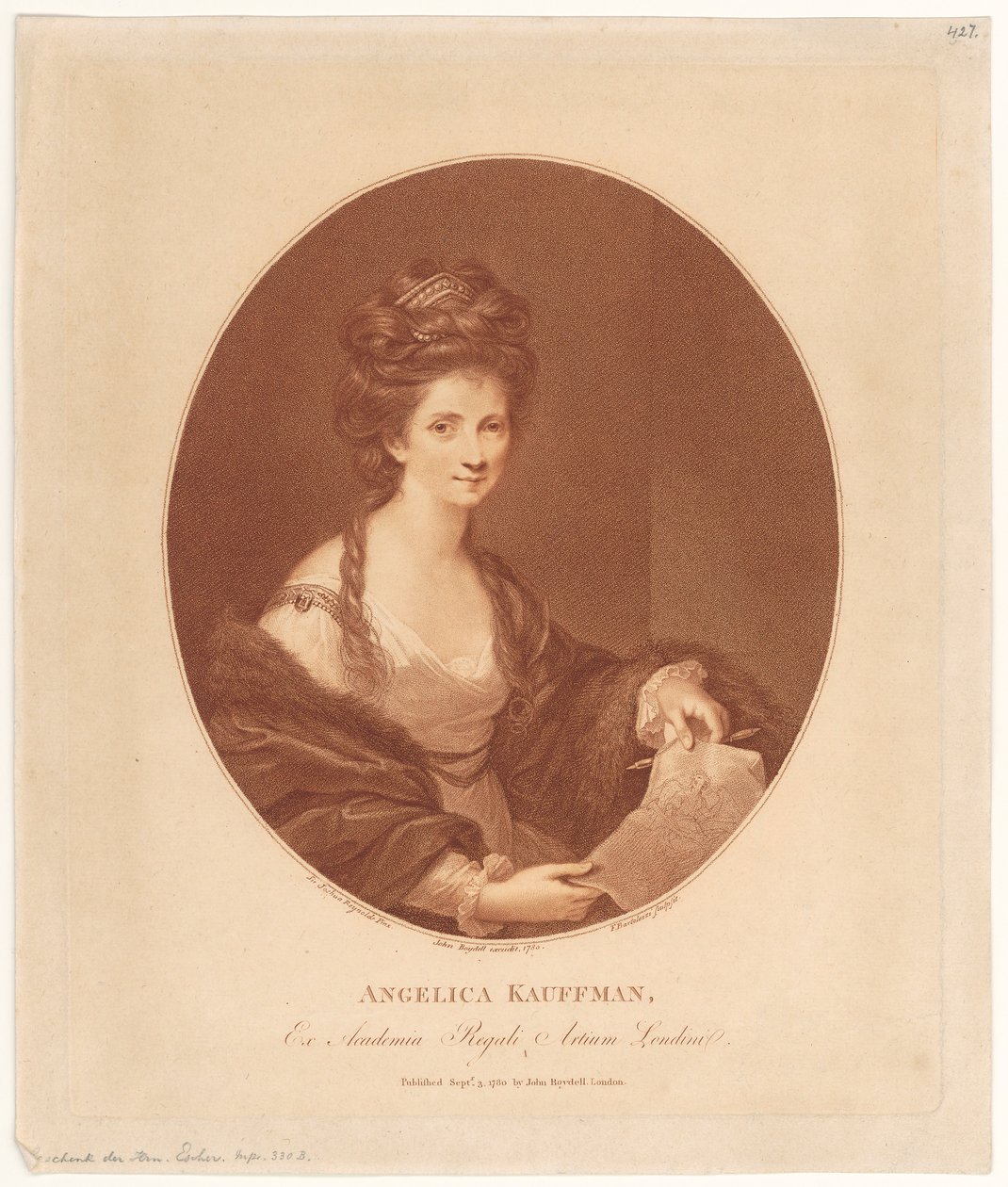 Portrét Angeliky Kauffmannové od Francesco Bartolozzi