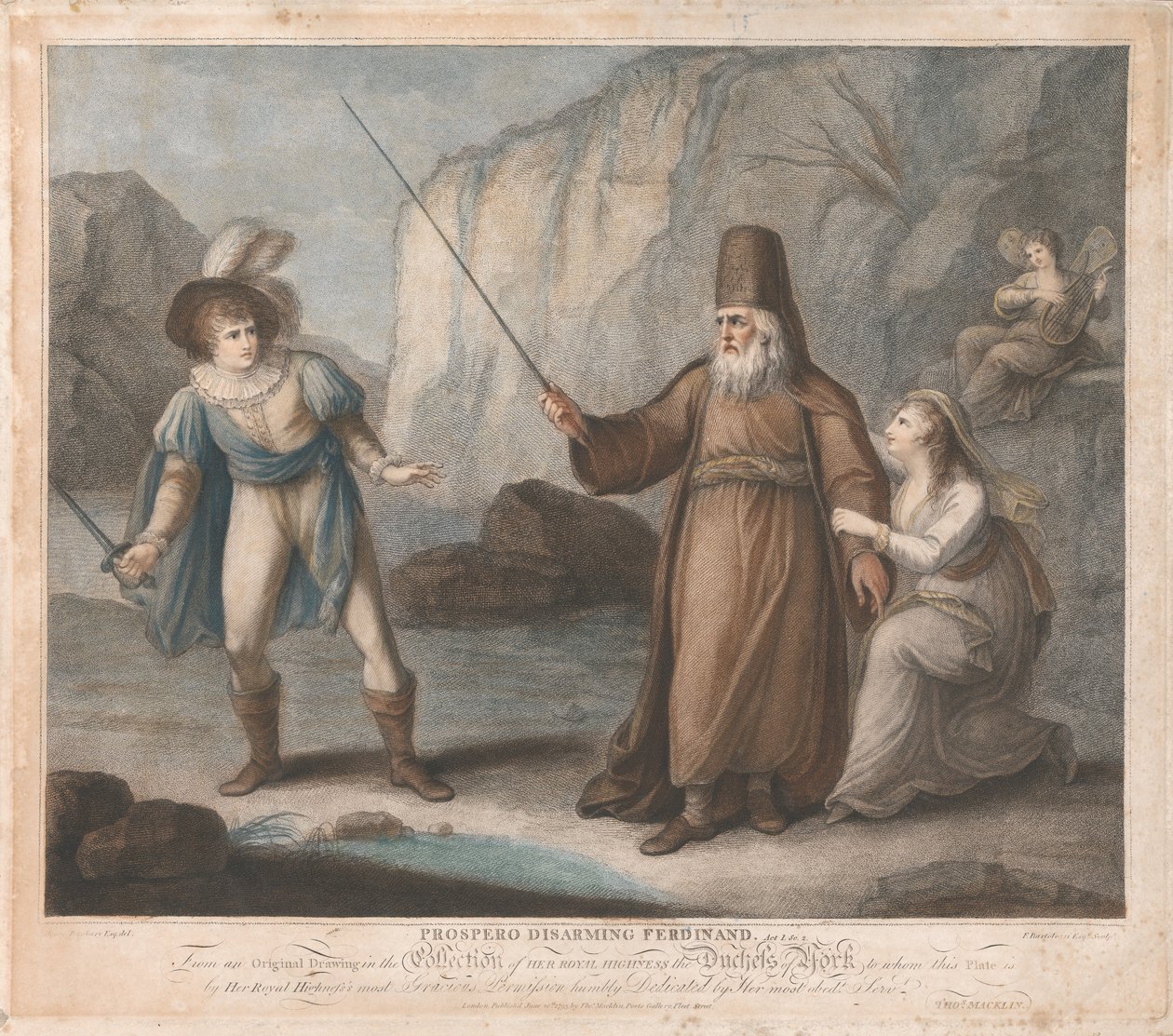 Prospero odzbrojuje Ferdinanda, 1. jednání, 2. scéna od Francesco Bartolozzi