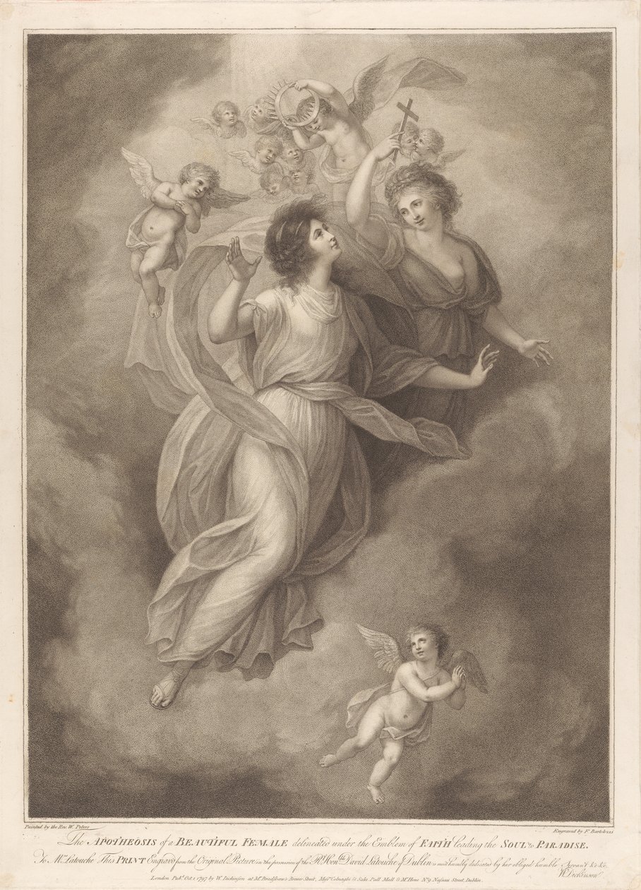 Apoteóza krásné ženy zobrazené pod emblémem víry vedoucí duši do ráje od Francesco Bartolozzi