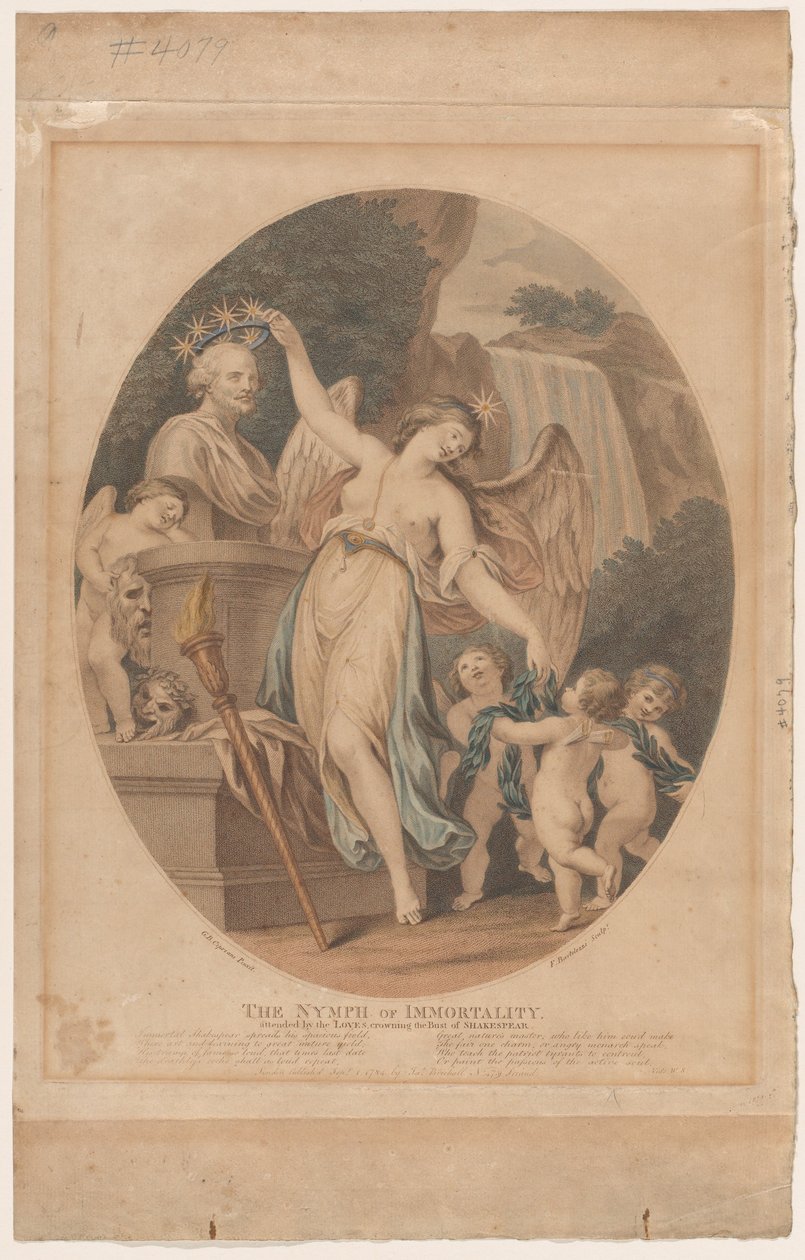Nymfa nesmrtelnosti, za účasti lásek, korunování busty Shakespeara..., září 1784. od Francesco Bartolozzi