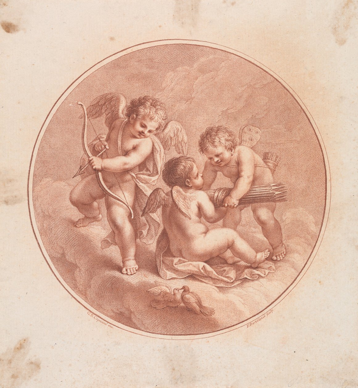 Drei Cupidos mit Bögen und Pfeilen und zwei Tauben od Francesco Bartolozzi