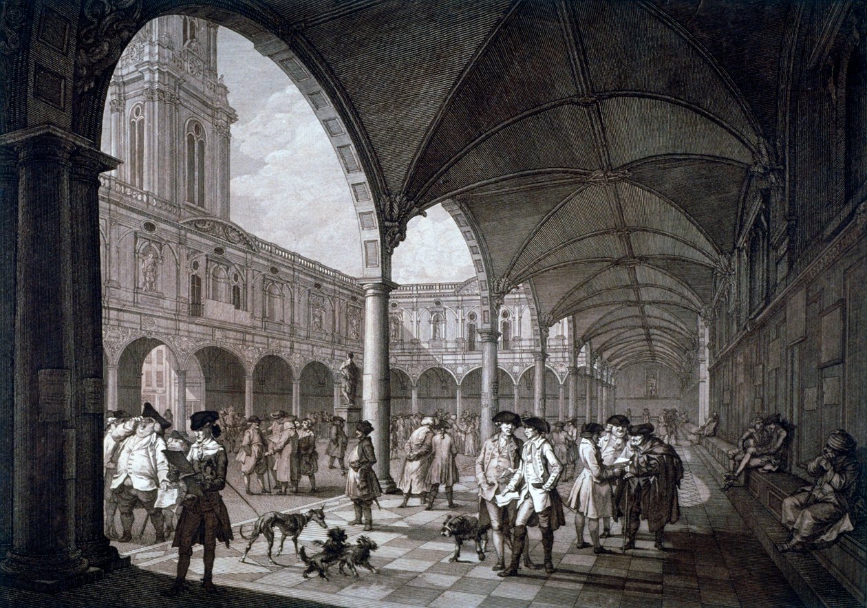 Pohled na nádvoří v Royal Exchange s obchodníky a makléři, City of London, 1788 od Francesco Bartolozzi
