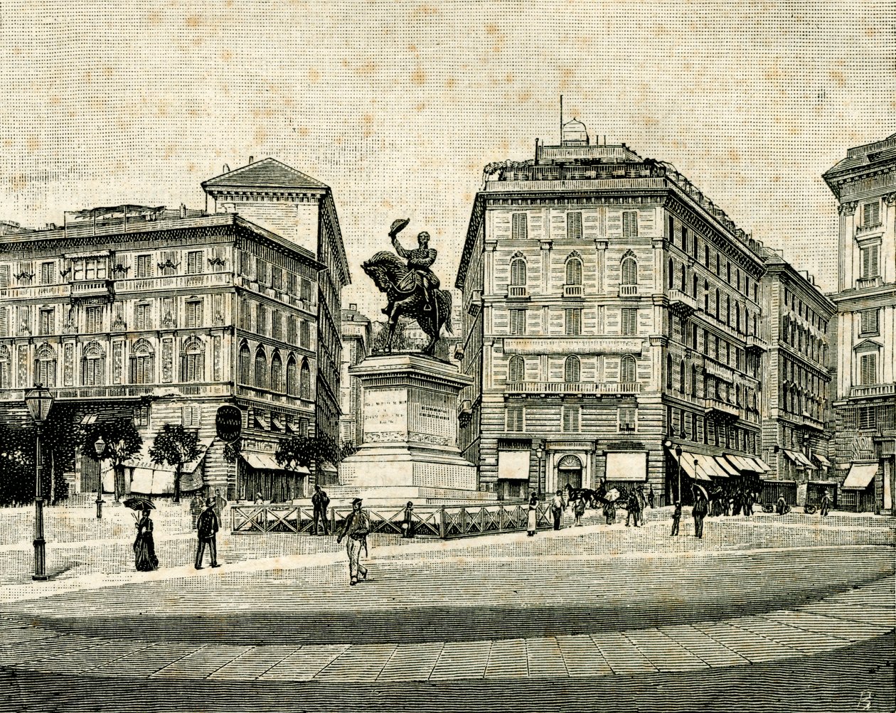 Muistomerkki Viktor Emmanuel II:lle (1820-1878), kirjoittanut Francesco Barzaghi (1839-1892), Piazza Corvetto, Genova, Liguria, Italia od Francesco Barzaghi