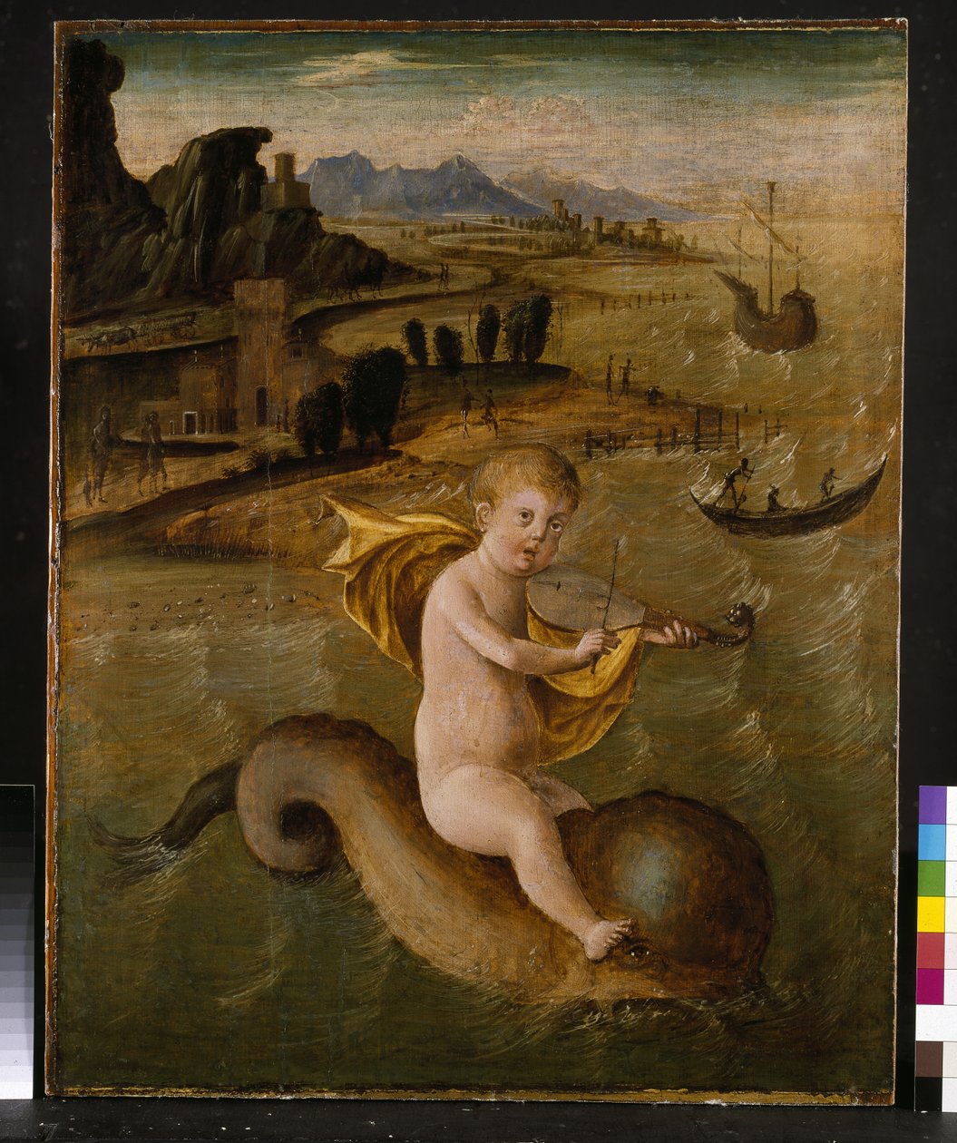 Arion jezdící na delfínovi, cca 1509-10 tempera a olej na panelu od Francesco Bianchi Ferrari