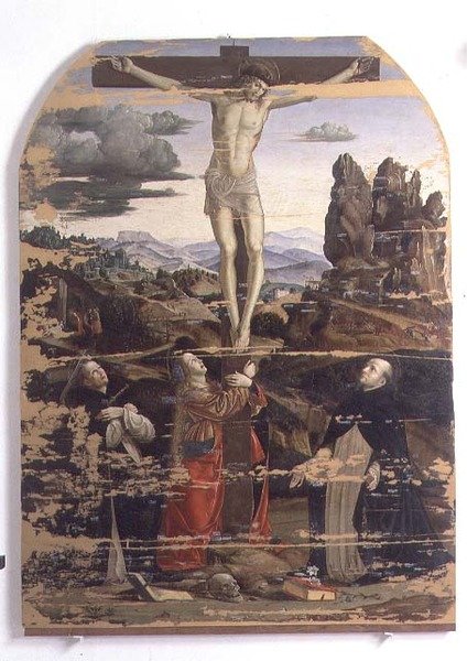Ukřižování se sv. Dominikem, sv. Máří Magdalenou a sv. Petrem mučedníkem (panel) od Francesco Bianchi Ferrari