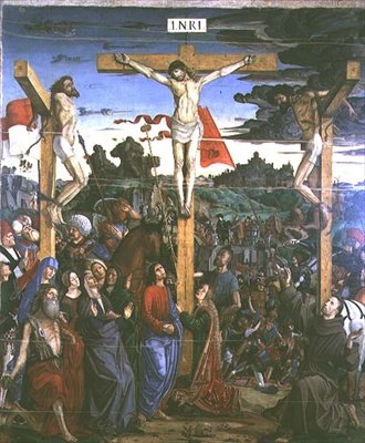 Ukřižování se sv. Jeronýmem a sv. Františkem (panel) od Francesco Bianchi Ferrari