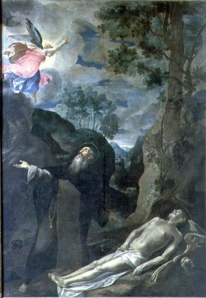 Smrt svatého Antonína opata od Francesco Borgani