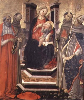 Madonna a dítě s SS. Jeroným, František z Assisi, Antonín Paduánský a Ludvík z Toulouse (tempera na panelu) od Francesco Botticini