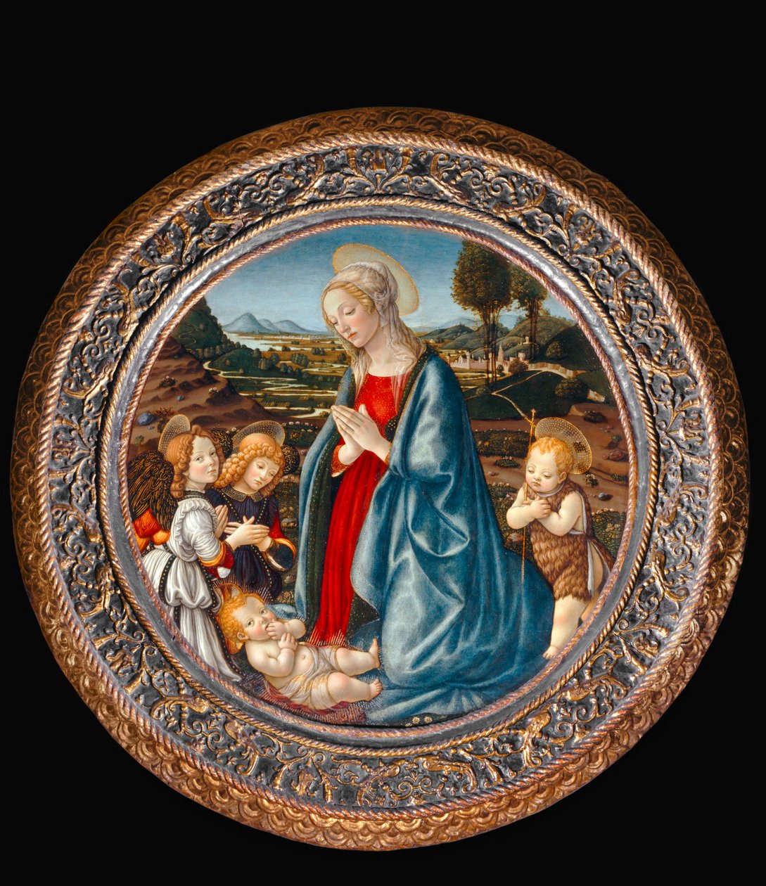 Madona s dítětem obklopená svatým Janem Křtitelem a dvěma anděly... od Francesco Botticini