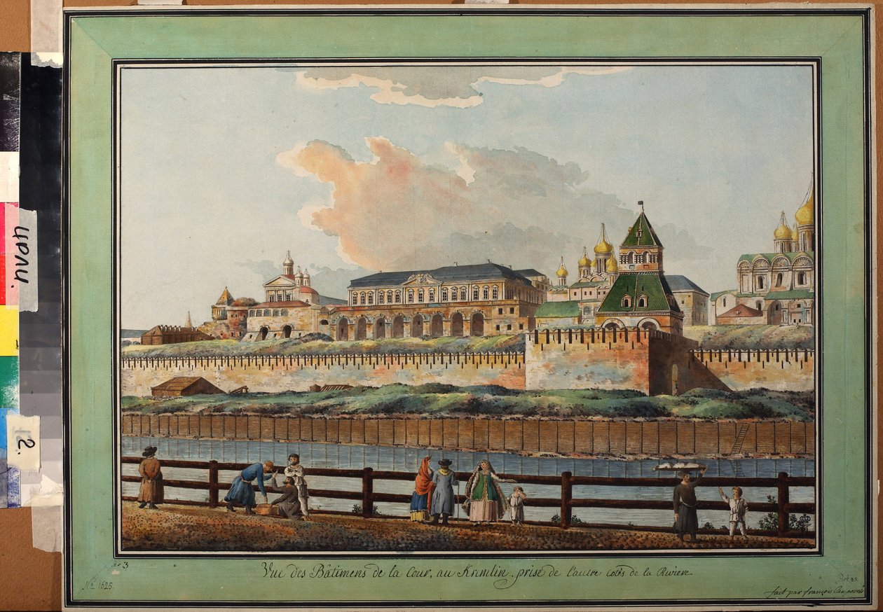 Pohled na Kremlský palác v Moskvě od řeky Moscova - dílo Francesca Camporesiho (1747-1831), akvarel na papíře, kolem 1780 (Pohled na Zimní kremelský palác od řeky Moskvy, Akvarel na papíře Francesca Camporesiho) - Institute of Rus od Francesco Camporesi