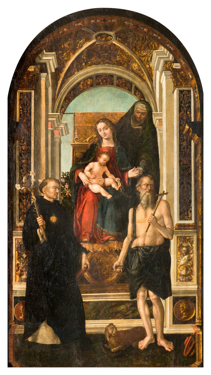 Severní transept, oltář svatého Mikuláše, trůnící Madony a dítěte svatá Anna Svatí Mikuláš z Tolentina a Jeronýma, Francesco Casella 1510 od Francesco Casella