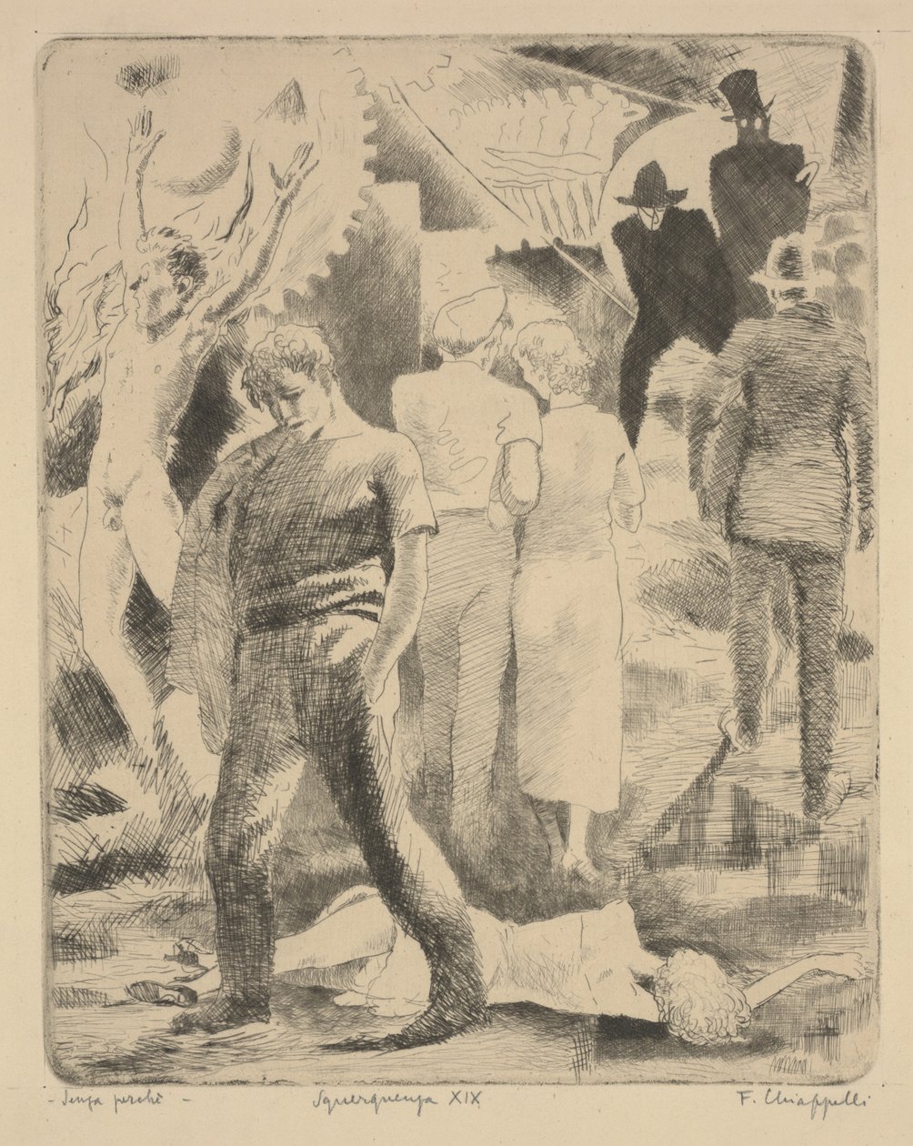 Bez důvodu, cca 1920 (lept) od Francesco Chiappelli