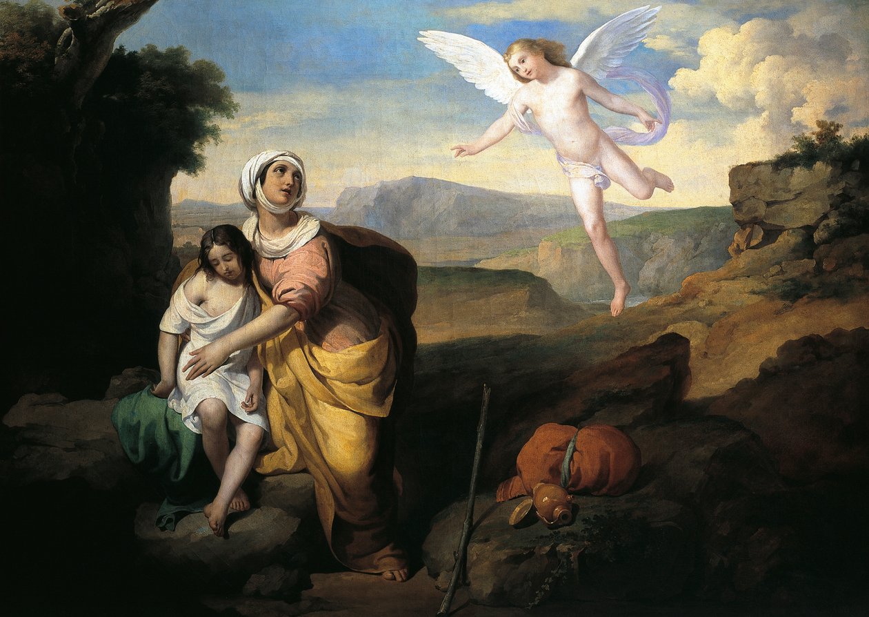 Hagar a Ismael navštívili anděl, cca 1846, Francesco Coghetti (1804-1875), olej na plátně, 96x132 cm od Francesco Coghetti