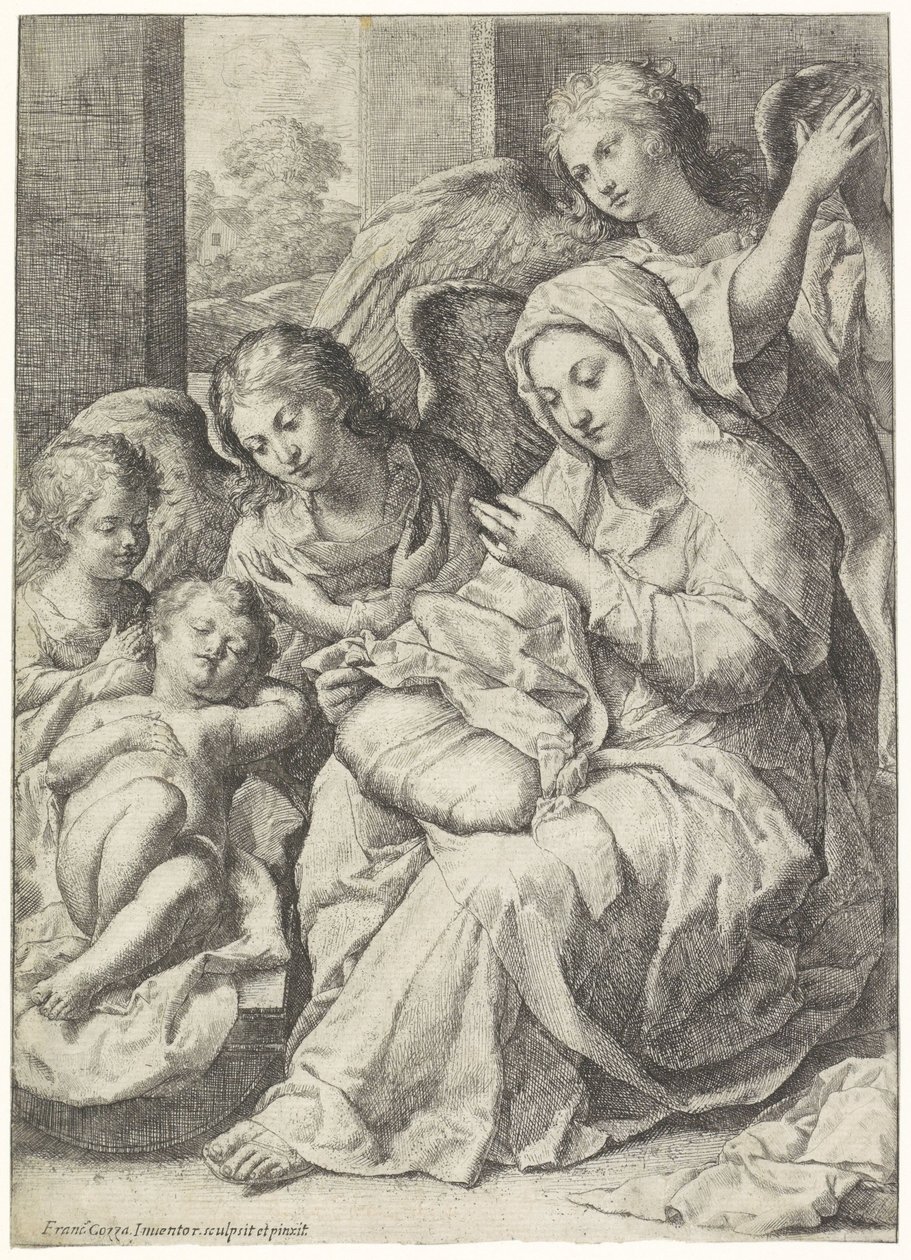 Marie a spící Kristovo dítě obklopené anděly od Francesco Cozza