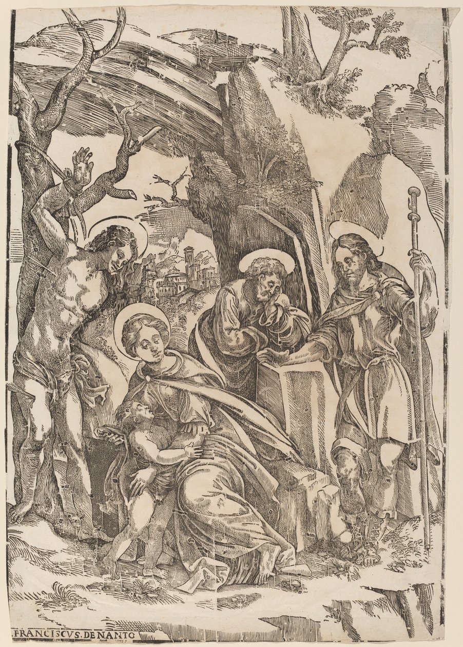 Svatá rodina se svatým Sebastianem a svatým Rochem od Francesco Denanto