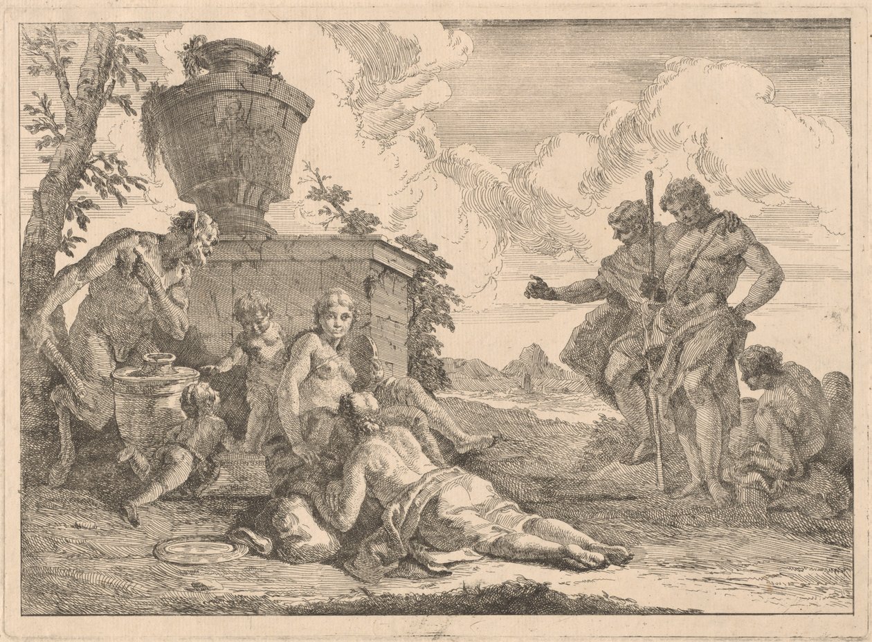 Satyr s holí a sedmi dalšími postavami od Francesco Fontebasso