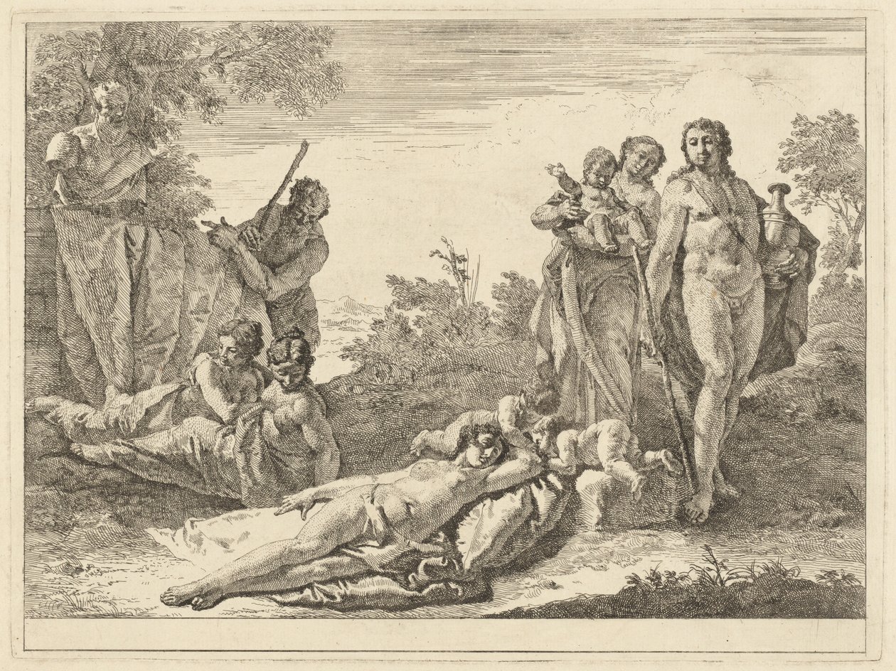 Devět figurek kolem Herm of Pan od Francesco Fontebasso