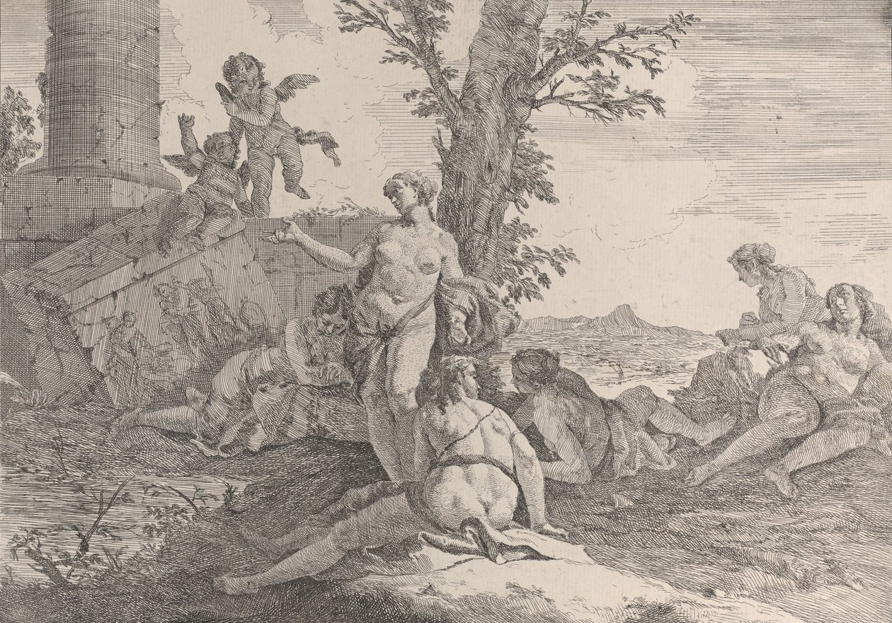 Šest nymf a dva putti, z Bacchanals a historie, 1744. od Francesco Fontebasso