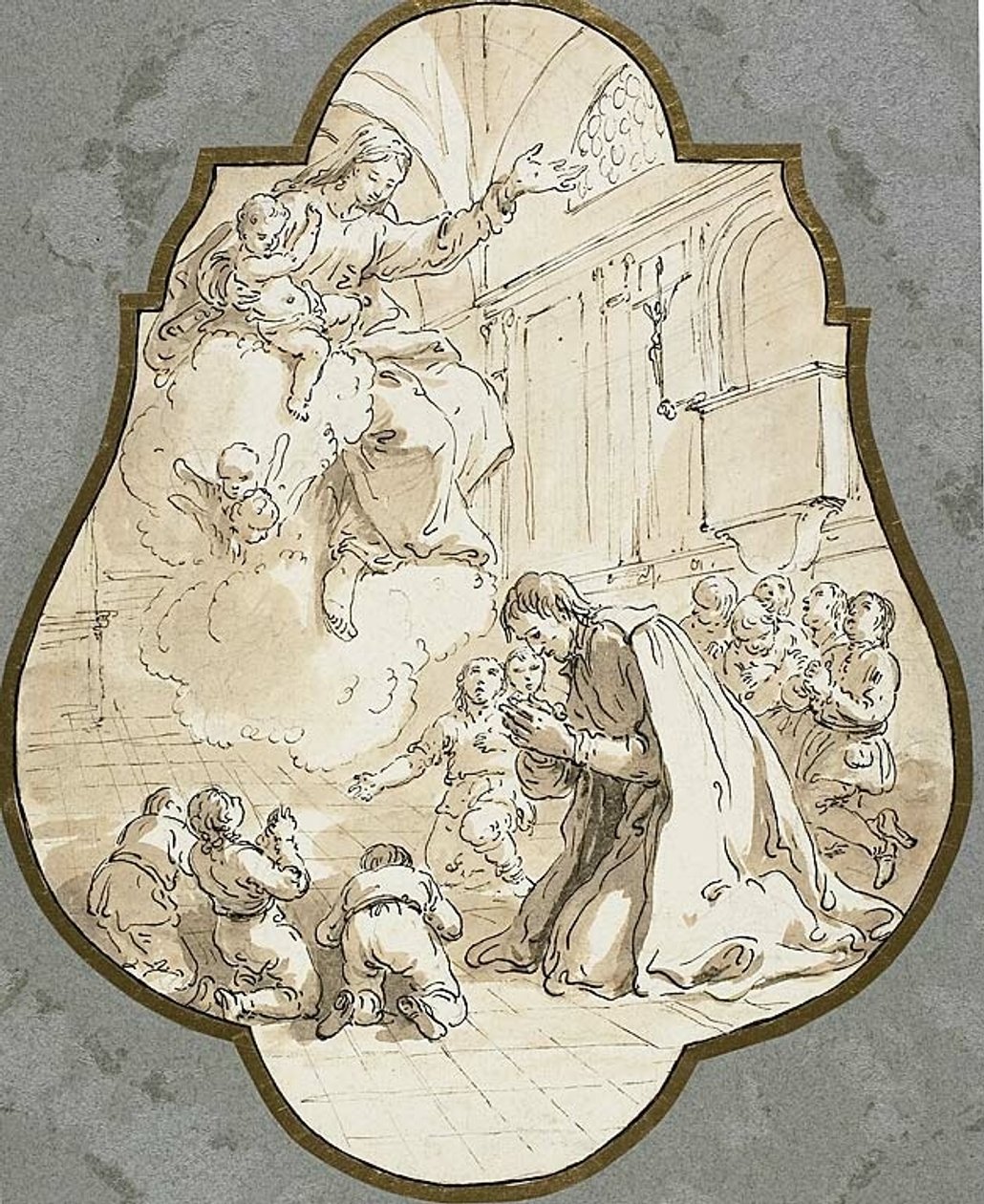 Zjevení Panny Marie svatému Filippu Nerimu a jeho žákům od Francesco Fontebasso