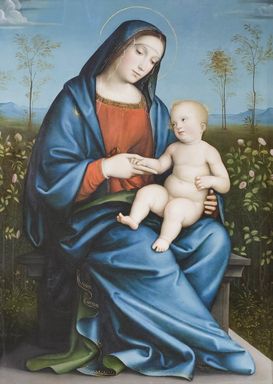 Madona s dítětem v růžové zahradě, Raibolini Francesco zvaný Francesco Francia (olej na desce) od Francesco Francia