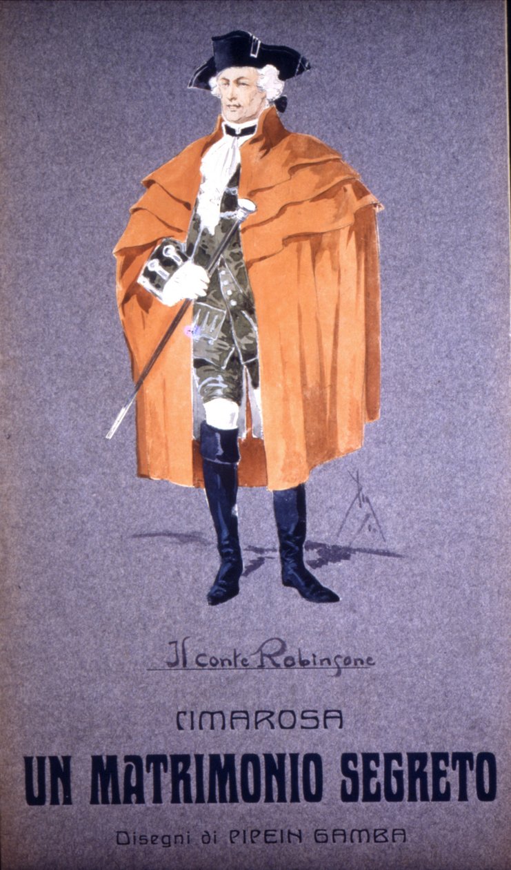 Postava "" hrabě Robinson "" v "" Tajné manželství "" od Domenica Cimarosa (1749 - 1801). Kostým F. Gamba - Scala z Milána od Francesco Gamba