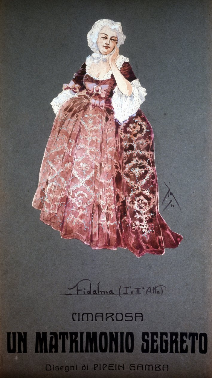 Postava "" Fidalma "" v "" Tajné manželství "" od Domenica Cimarosa (1749 - 1801). Kostým F. Gamba - Scala z Milána od Francesco Gamba