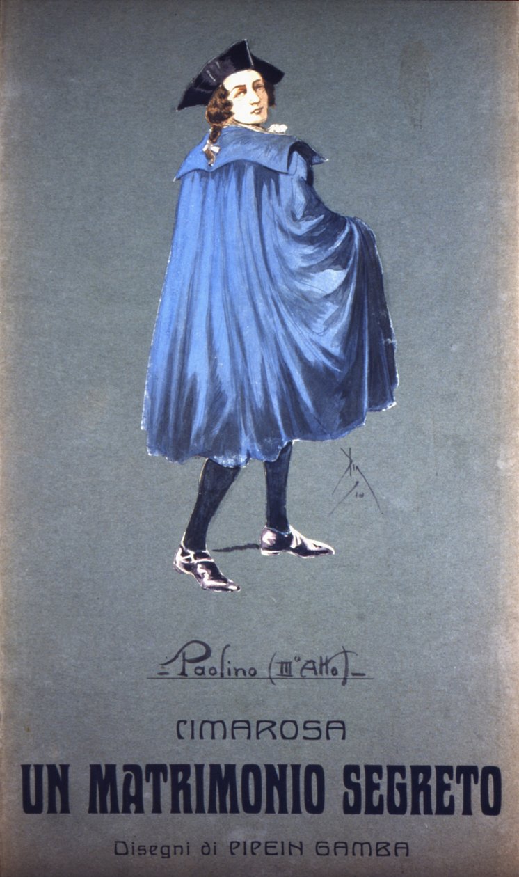 Postava "" Paolino "" v "" Tajné manželství "" od Domenica Cimarosa (1749 - 1801). Kostým F. Gamba - Scala z Milána od Francesco Gamba