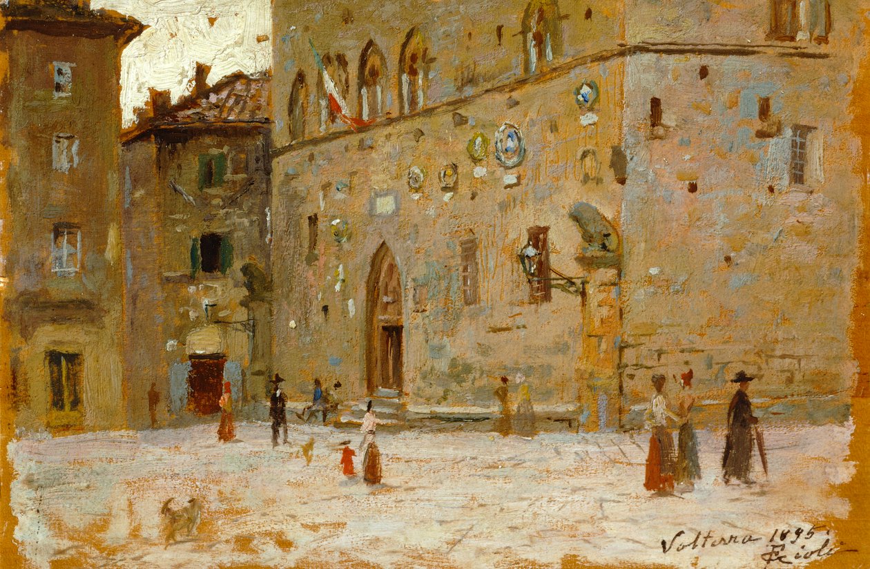 Na náměstí ve Volterře od Francesca Gioliho (1846-1922), olej na panelu od Francesco Gioli