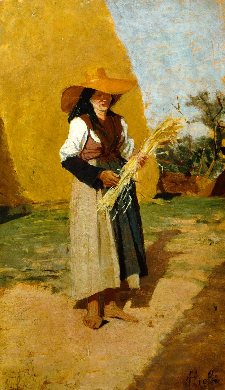 Studie pro Gleaner (female fieldhand) od Francesco Gioli (1846-1922), olej na panelu, 32x19 cm od Francesco Gioli