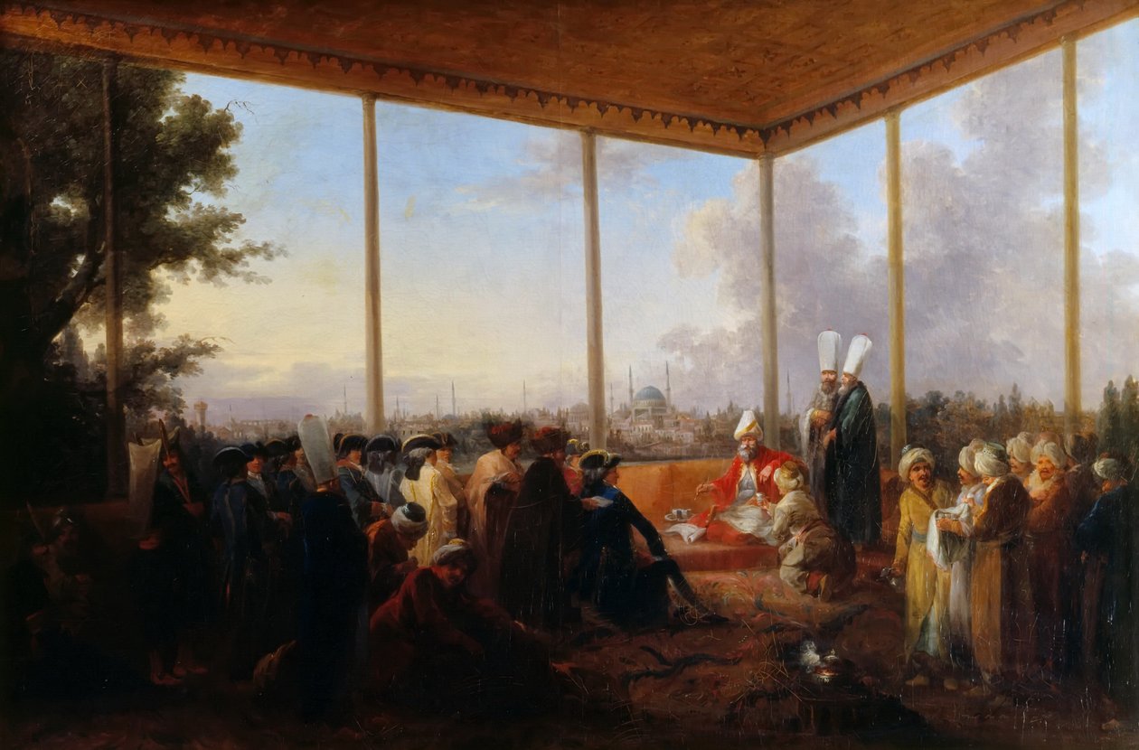 Audience pořádaná v Konstantinopoli velkovezírem Aimali Carac pro Francoise-Emmanuela Guignarda, spol. od Francesco Giuseppe Casanova