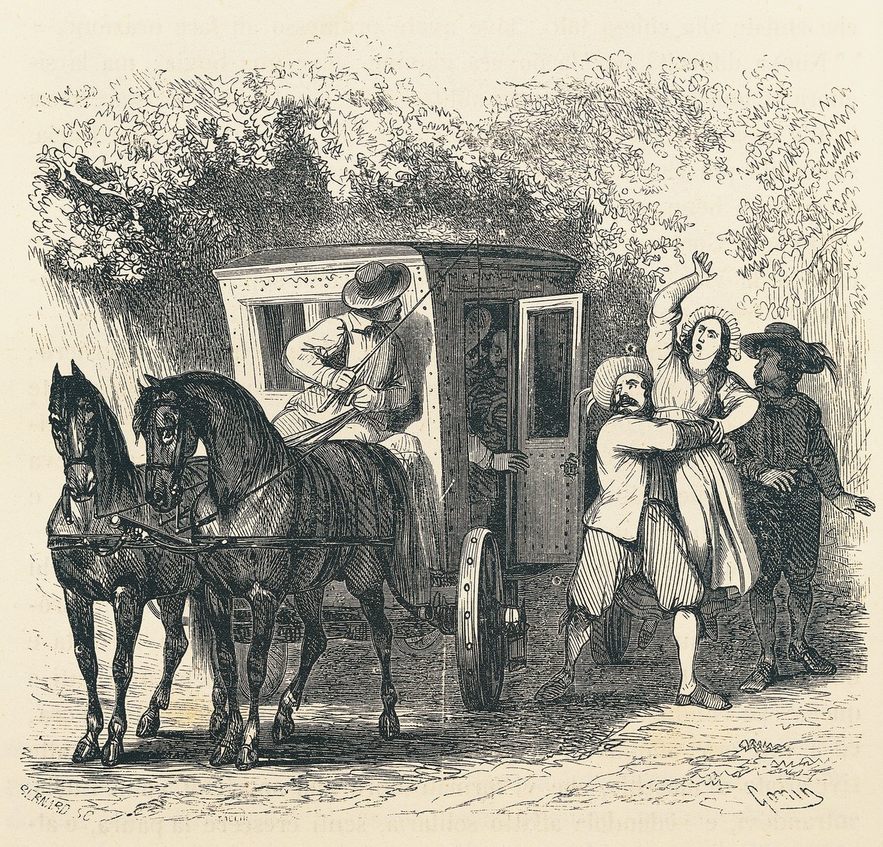 Únos Lucy, epizoda z Zasnoubení, Alessandro Manzoni (1785-1873), ilustrace Francesco Gonin (1808-1889) pro vydání z roku 1840 od Francesco Gonin