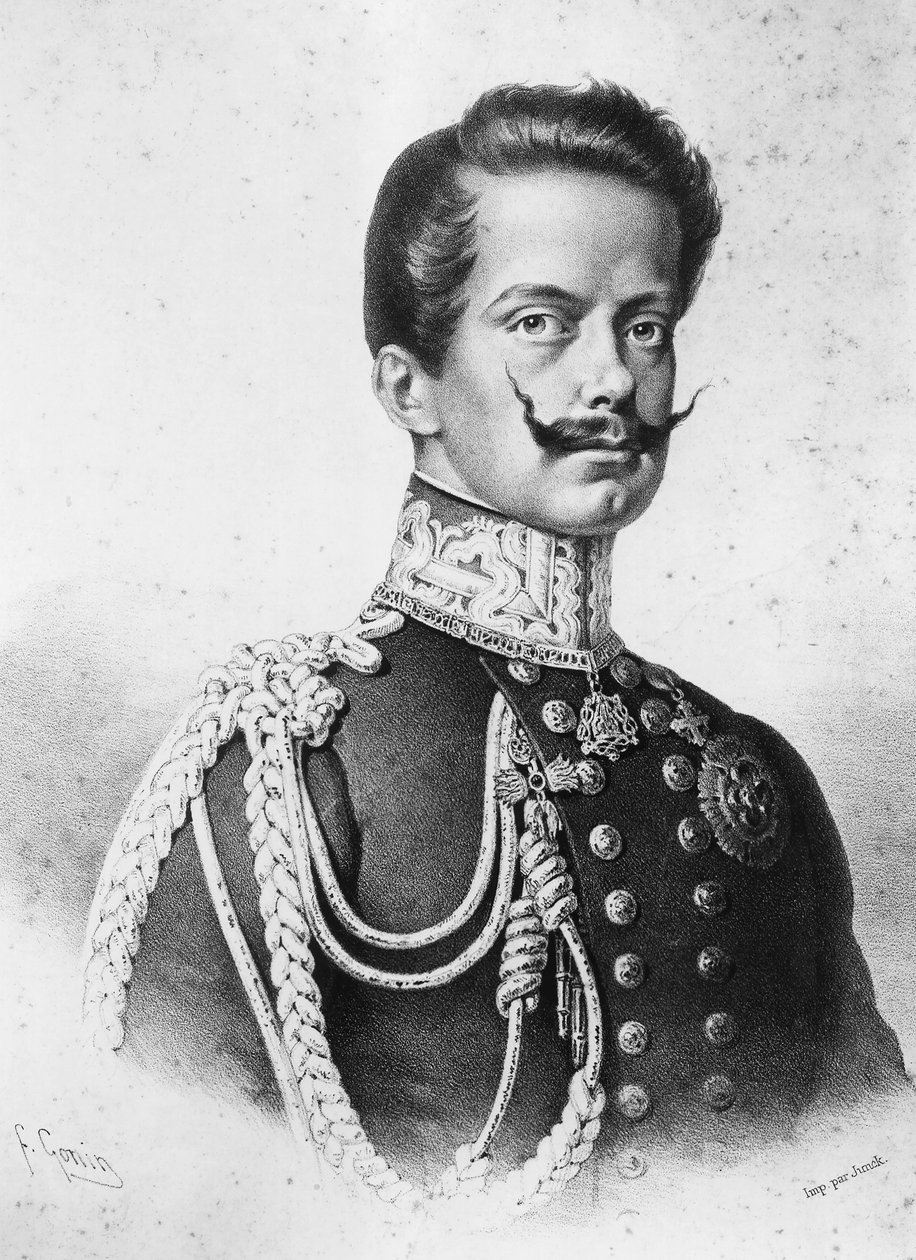 Portrét Vittoria Emanuela II (1820-1878), prvního italského krále, litografie Francesco Gonin (1808-1889) od Francesco Gonin