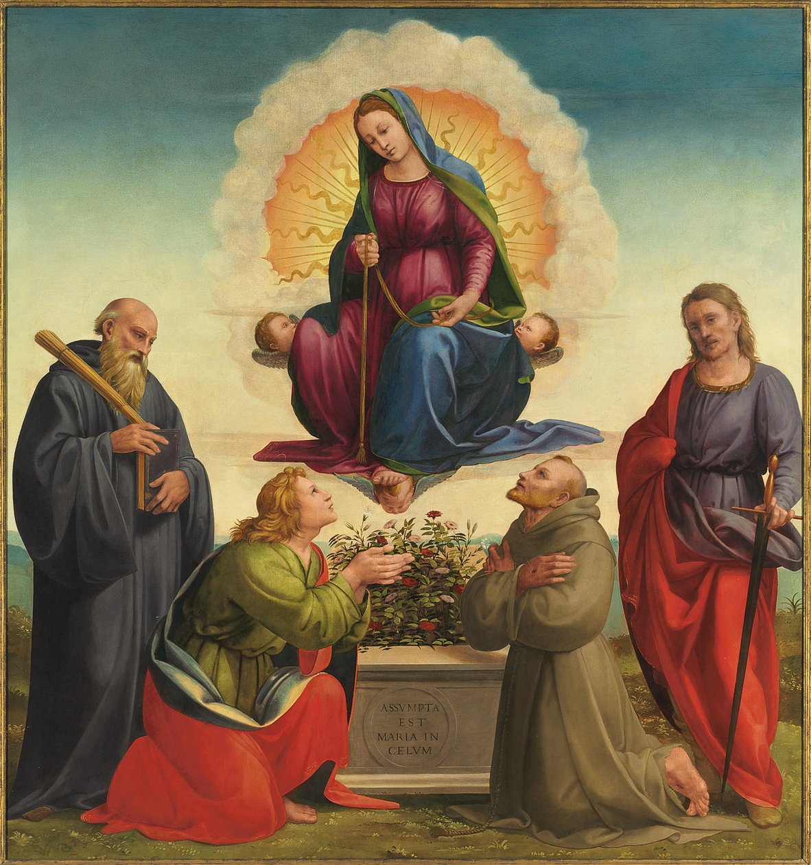Madonna delle Cintola se svatými Benediktem, Tomášem, Františkem a Juliánem od Francesco Granacci