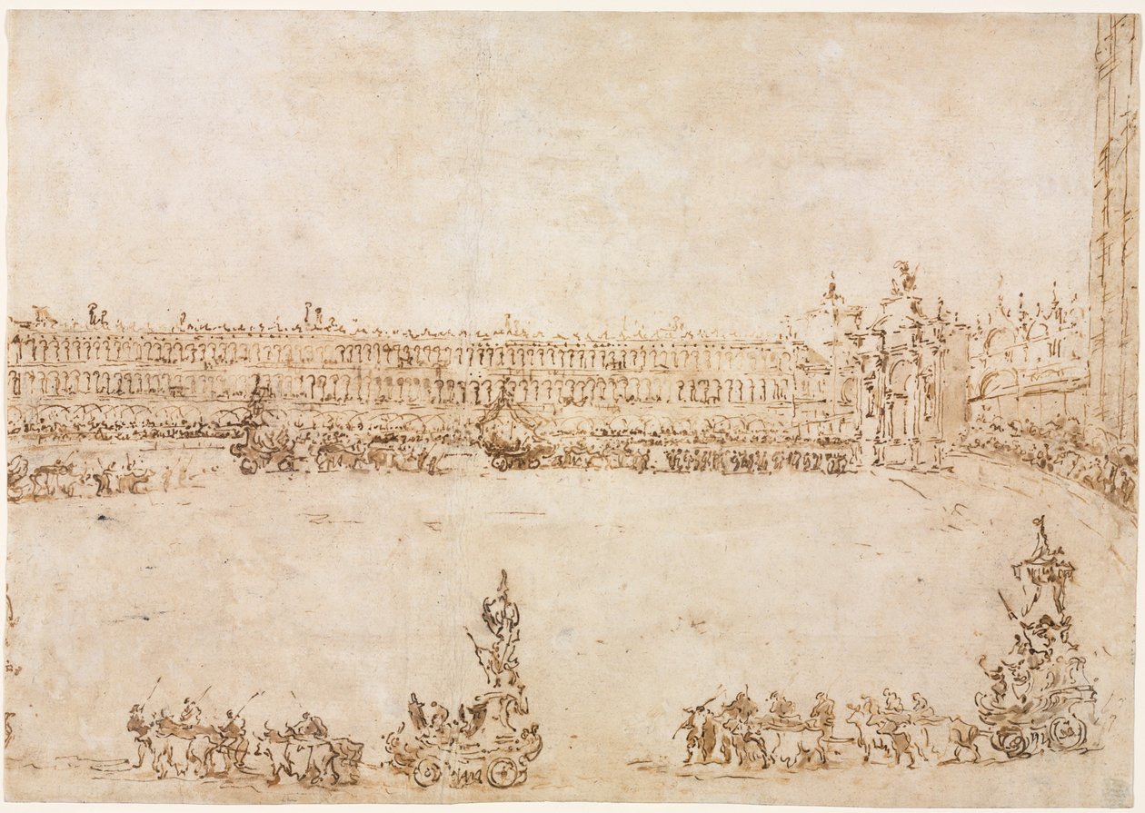 Průvod triumfálních vozů na náměstí Piazza San Marco, Benátky, oslavující návštěvu..., 1782. od Francesco Guardi