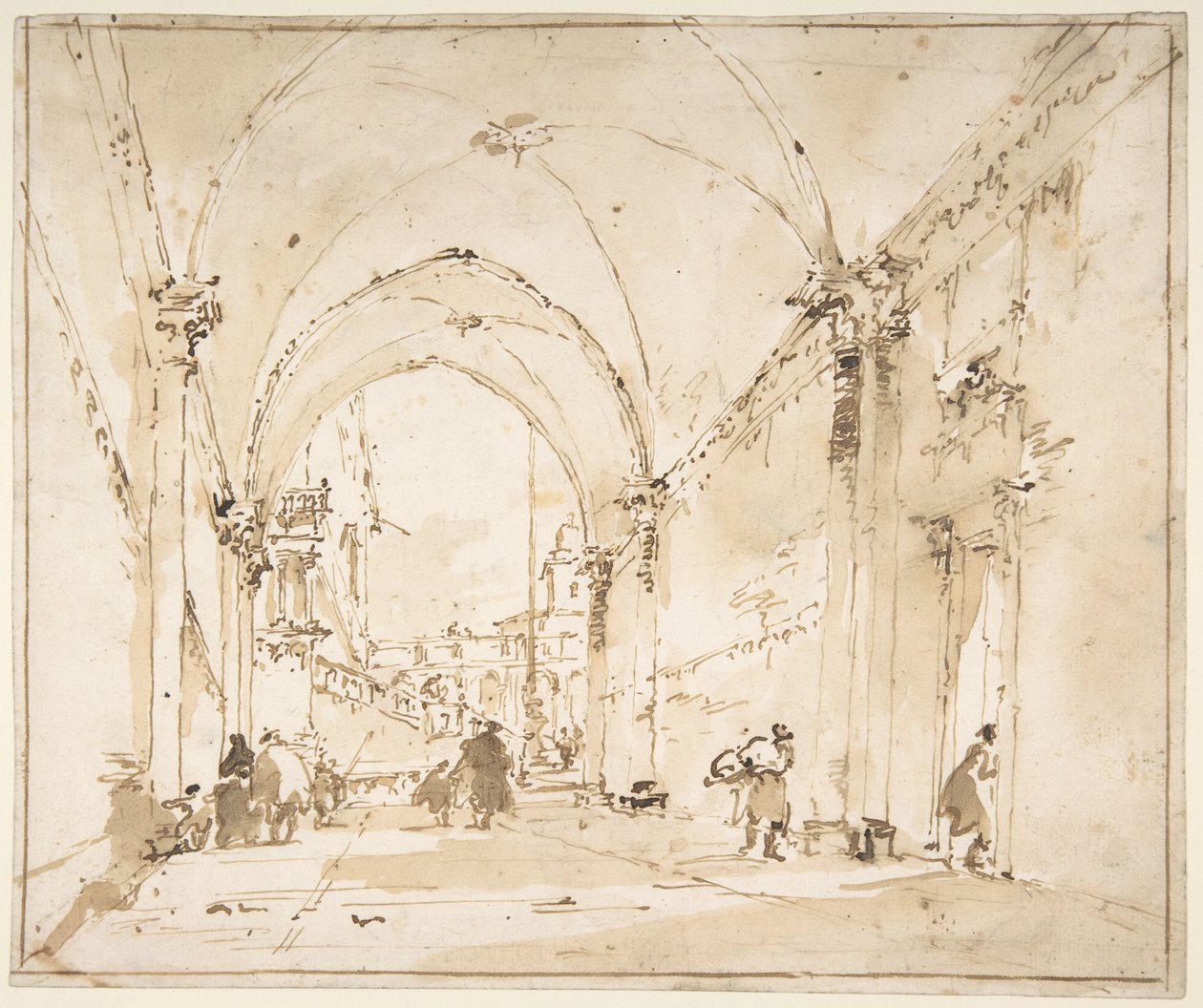 Architektonické capriccio: klenutá chodba vedoucí na náměstí od Francesco Guardi
