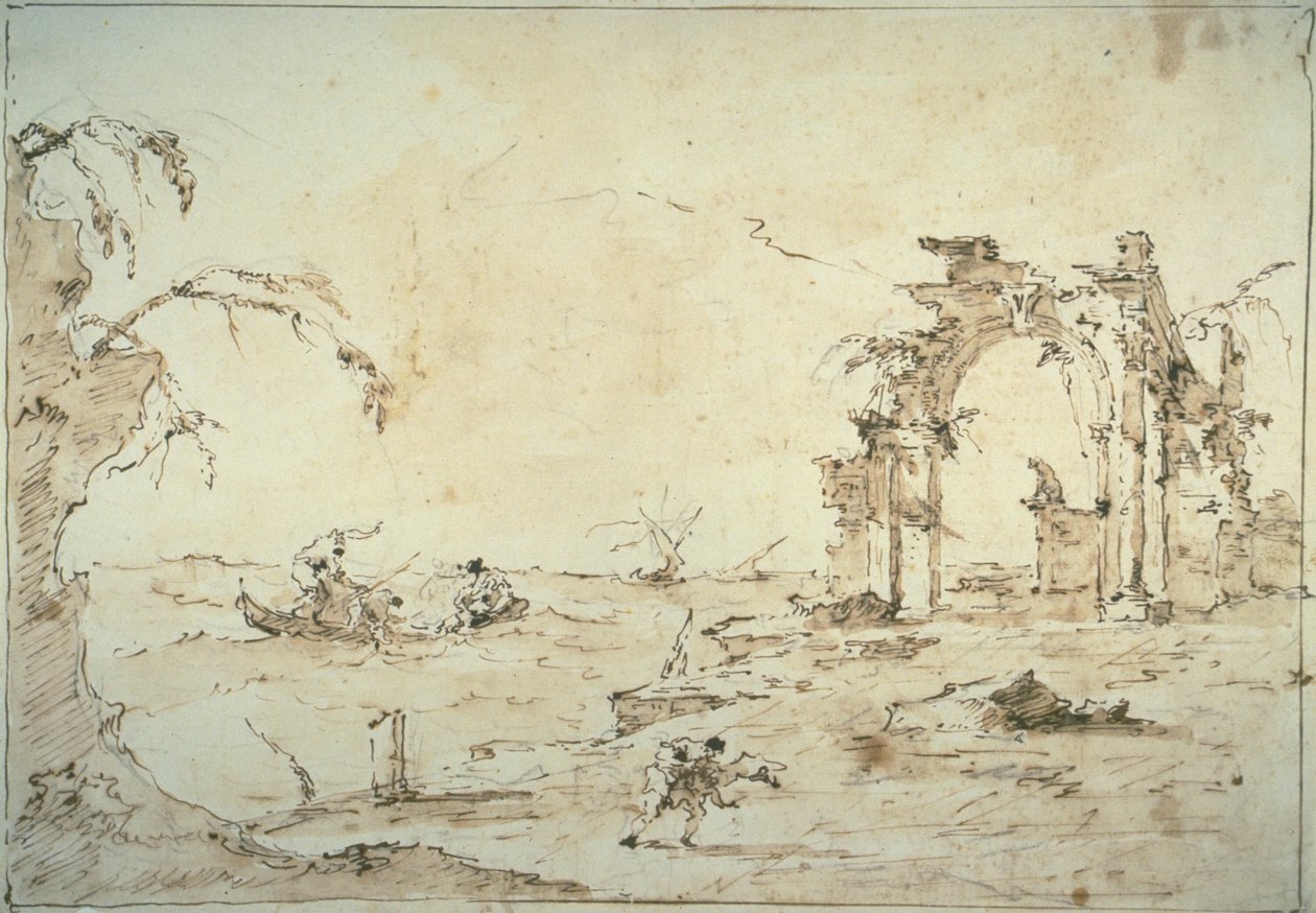 Capriccio s bouří na laguně od Francesco Guardi