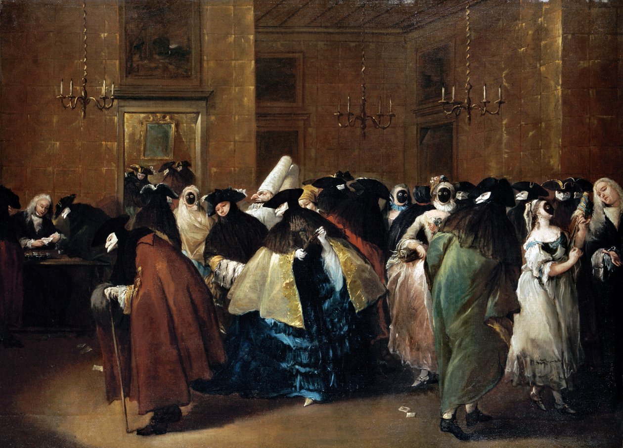 Casino (Zmenšené) v Benátkách - Guardi, Francesco (1712-1793) - Olej na plátně - 77,5x107,5 - Soukromá sbírka od Francesco Guardi