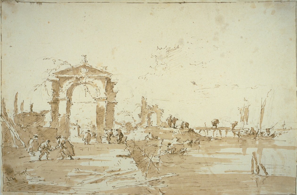 Brána poblíž přistávacího mostu od Francesco Guardi