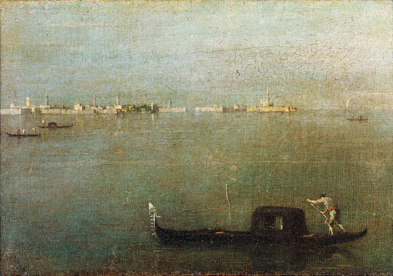 Gondola na laguně, šedá laguna c. 1765 (olej na plátně) od Francesco Guardi