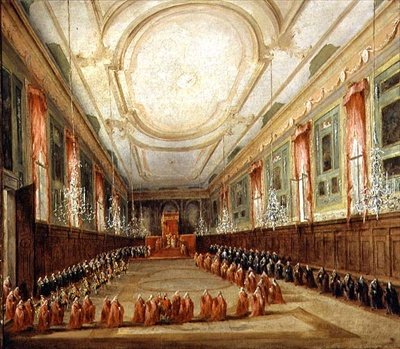 Papež Pius VI. (1717-99) a dóže Paolo Renier v kostele sv. Giovanni a Paolo (olej na plátně) od Francesco Guardi