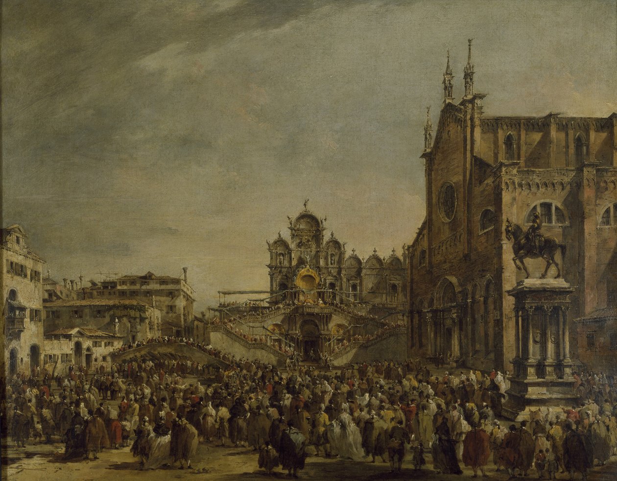 Papež Pius VI požehnání zástupu na Campo SS. Giovanni a Paolo, 18. století od Francesco Guardi