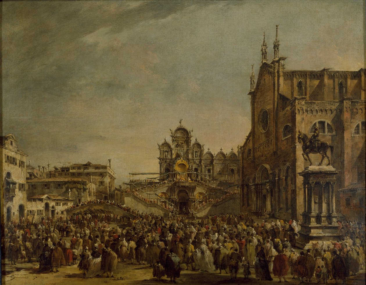 Papež Pius VI požehnání davu na Campo SS Giovanni e Paolo, Benátky, 1782 od Francesco Guardi