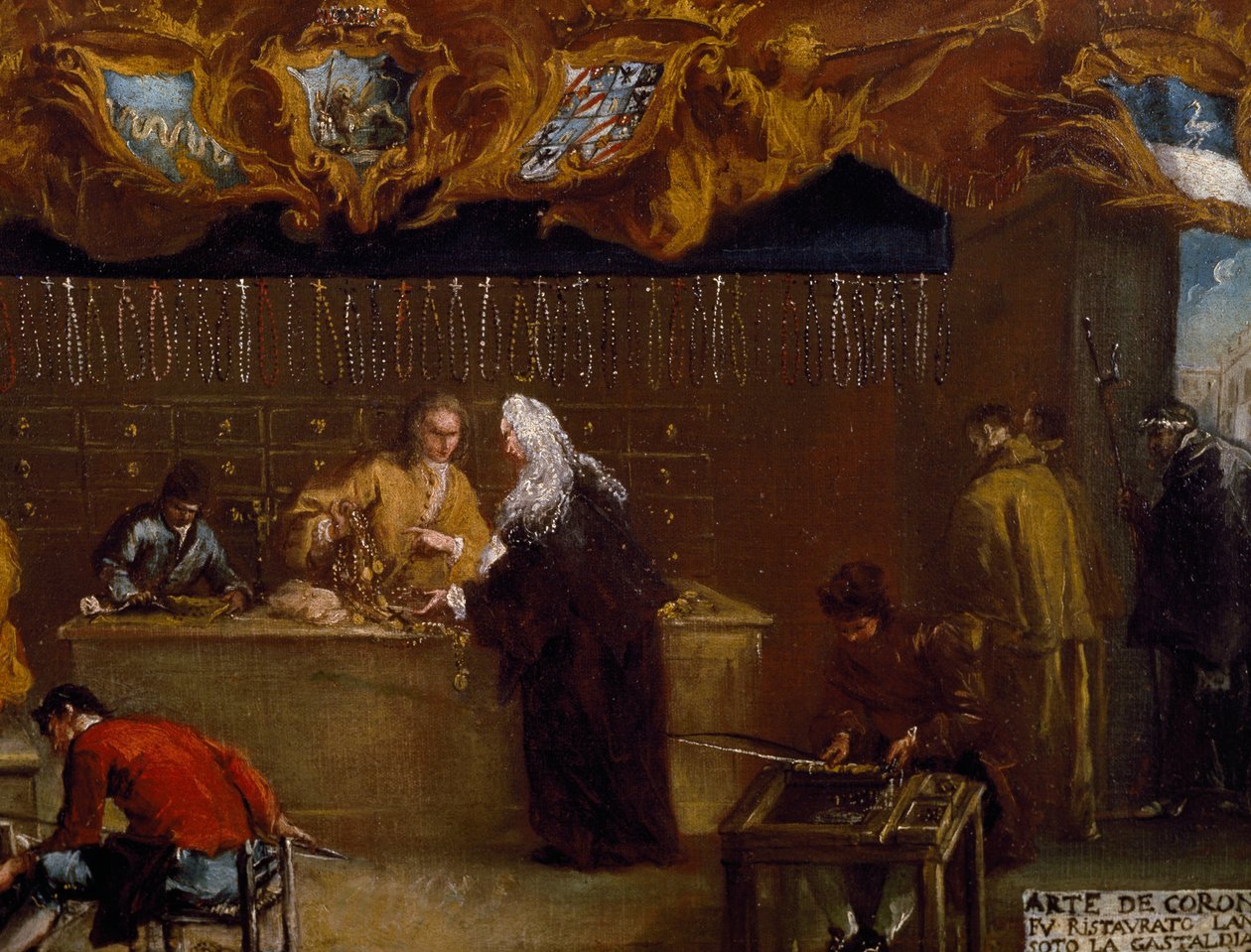 Vývěsní štít Cechu Coroneri (tvorba růžence) v Benátkách od Francesco Guardi