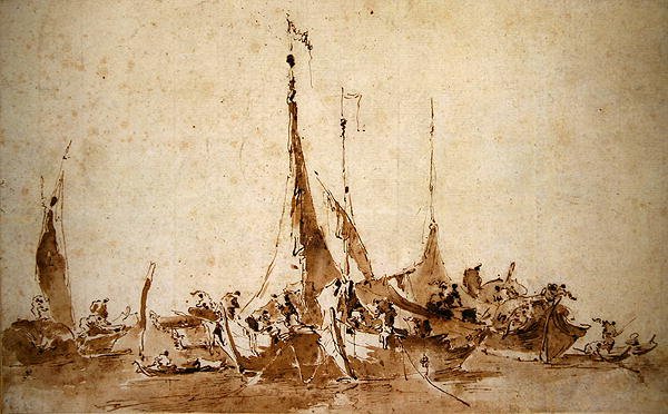 Studie rybářských člunů (pero, inkoust a mytí na papíře) od Francesco Guardi