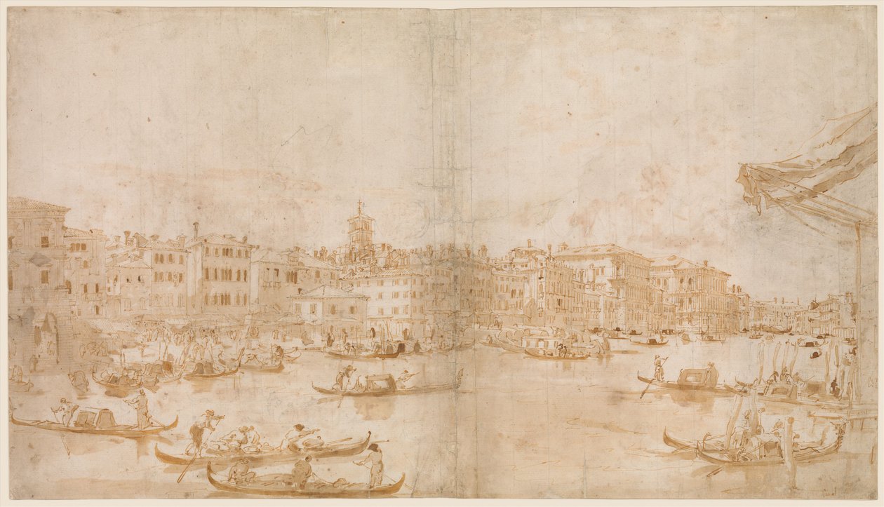 Canal Grande nad Rialtem (recto); Kněz sloužící mši a kázející svatý Vincenc Ferrerský (verso) od Francesco Guardi