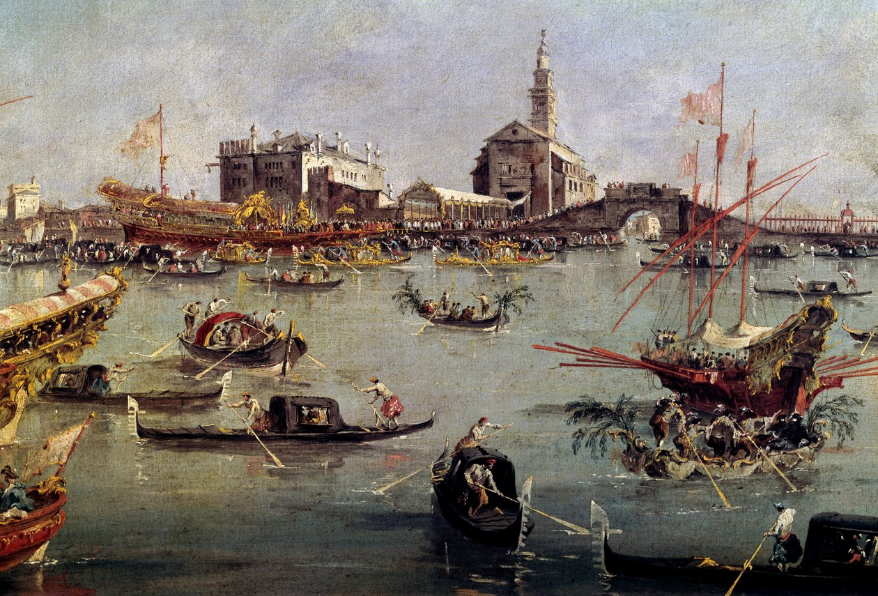 Dóže na Bucentaurus (Bucentoro) v San Nicolo z Lida do Benátek, obraz Nanebevstoupení Páně od Francesca Guardiho (1712-1793) Paříž 18. století, muzeum Louvre. od Francesco Guardi