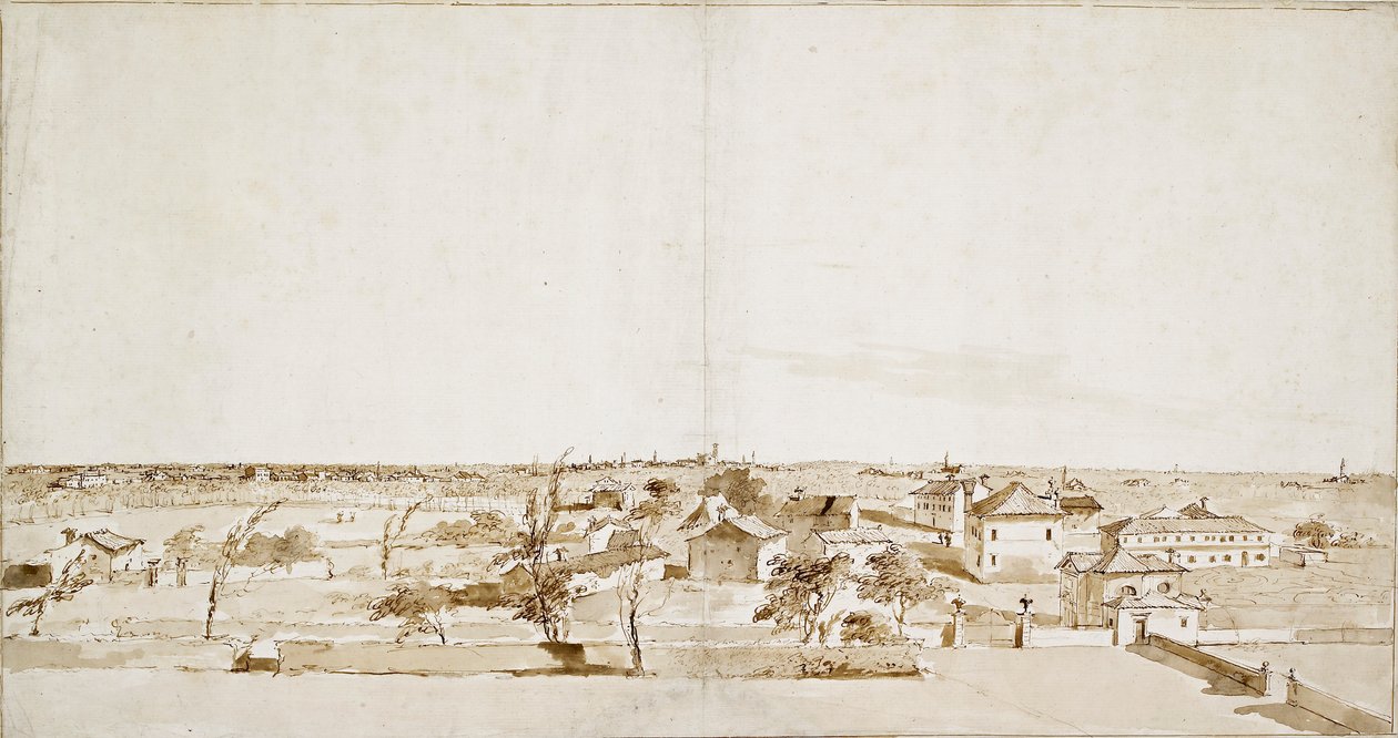 Pohled přes zahradu vily Loredan, polovina 18. století od Francesco Guardi