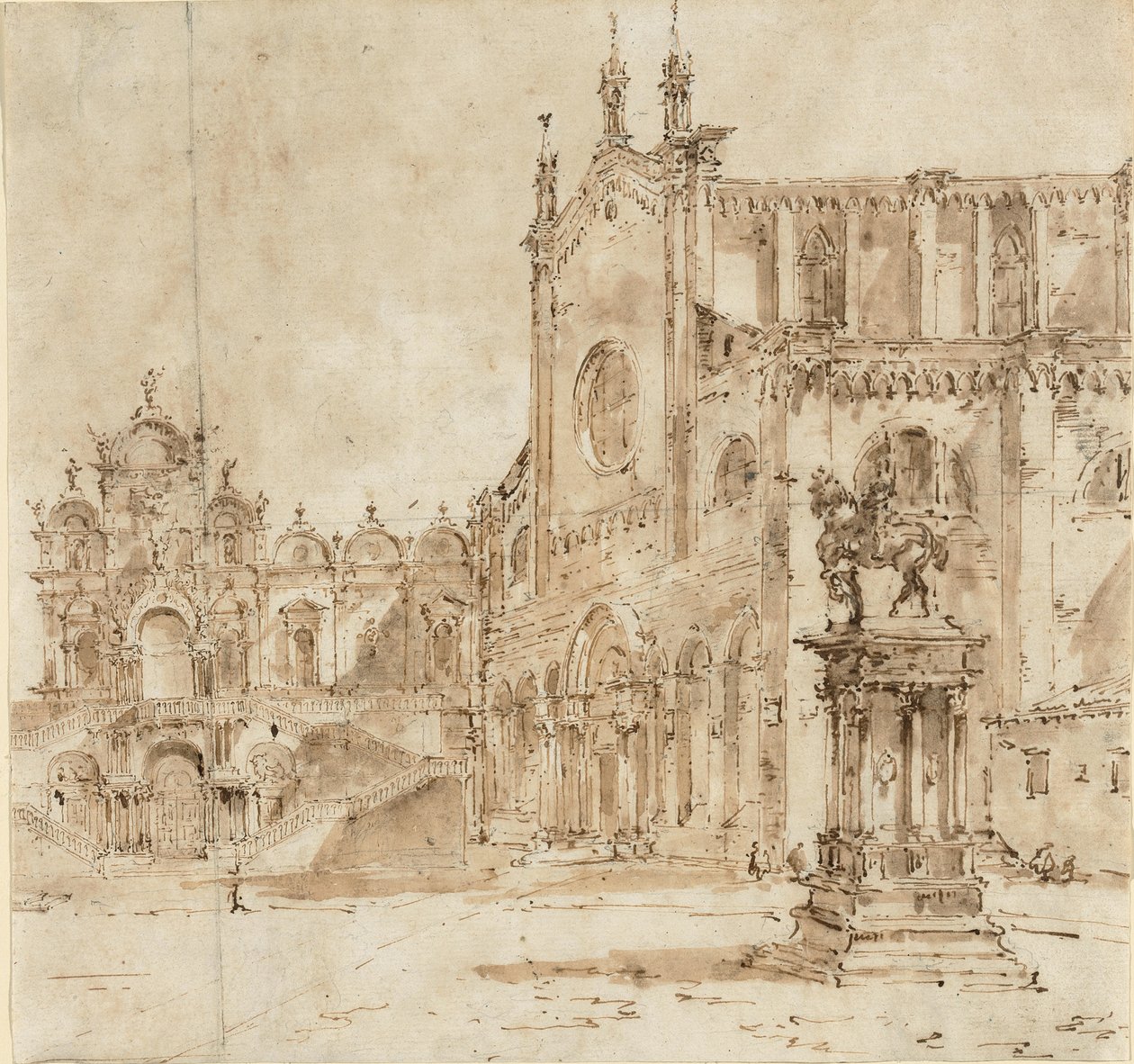 Pohled na Campo San Zanipolo s dočasným pódiem postaveným pro návštěvu papeže Pia VI. od Francesco Guardi